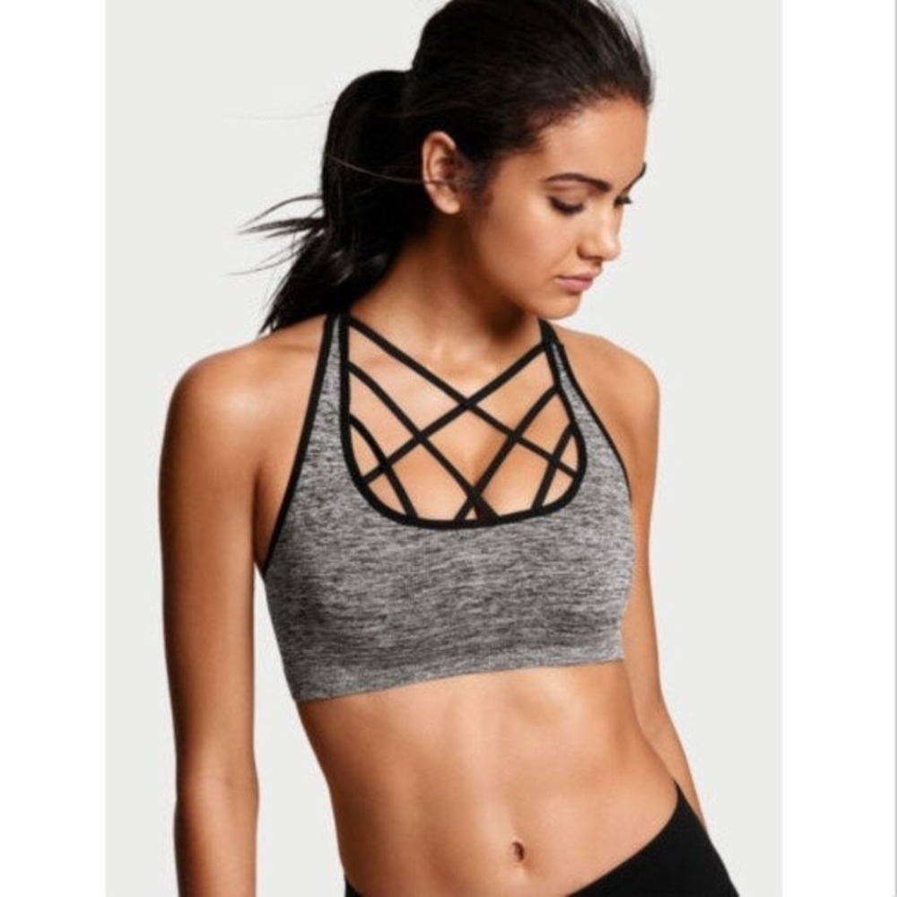 Victoria's Secret Sport Strappy Cage Bra Y2K Festival Activewear Gray Black S